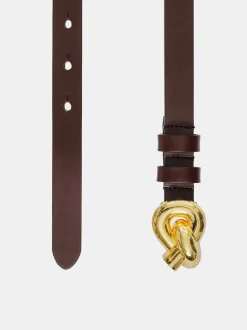 Women Source Unknown Clothing-Twisted Knot Buckle Belt, Brown