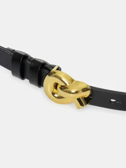 Women Source Unknown Clothing-Twisted Knot Buckle Belt, Black