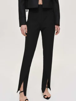 Women Source Unknown Clothing-Tyia Bias-Cut Slim Trousers, Black