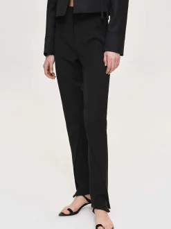 Women Source Unknown Bottoms-Tyia Bias-Cut Slim Trousers, Black