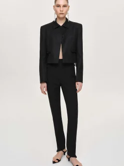 Women Source Unknown Bottoms-Tyia Bias-Cut Slim Trousers, Black