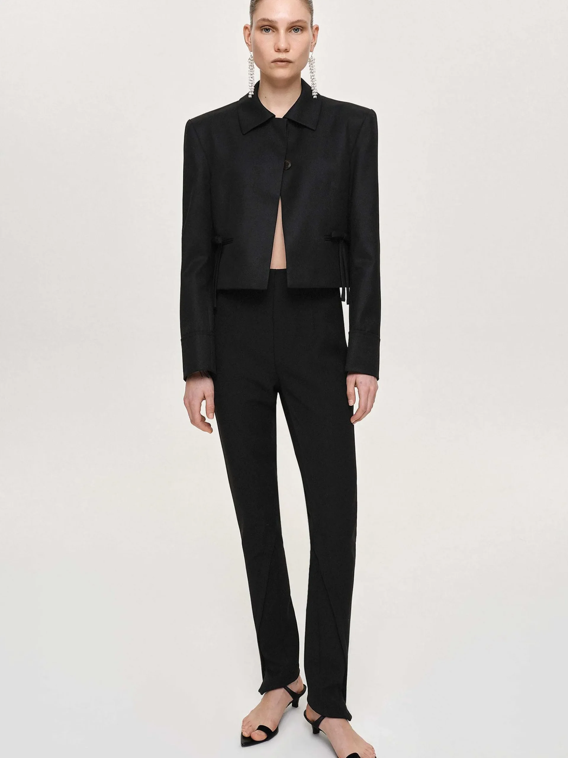 Women Source Unknown Bottoms-Tyia Bias-Cut Slim Trousers, Black