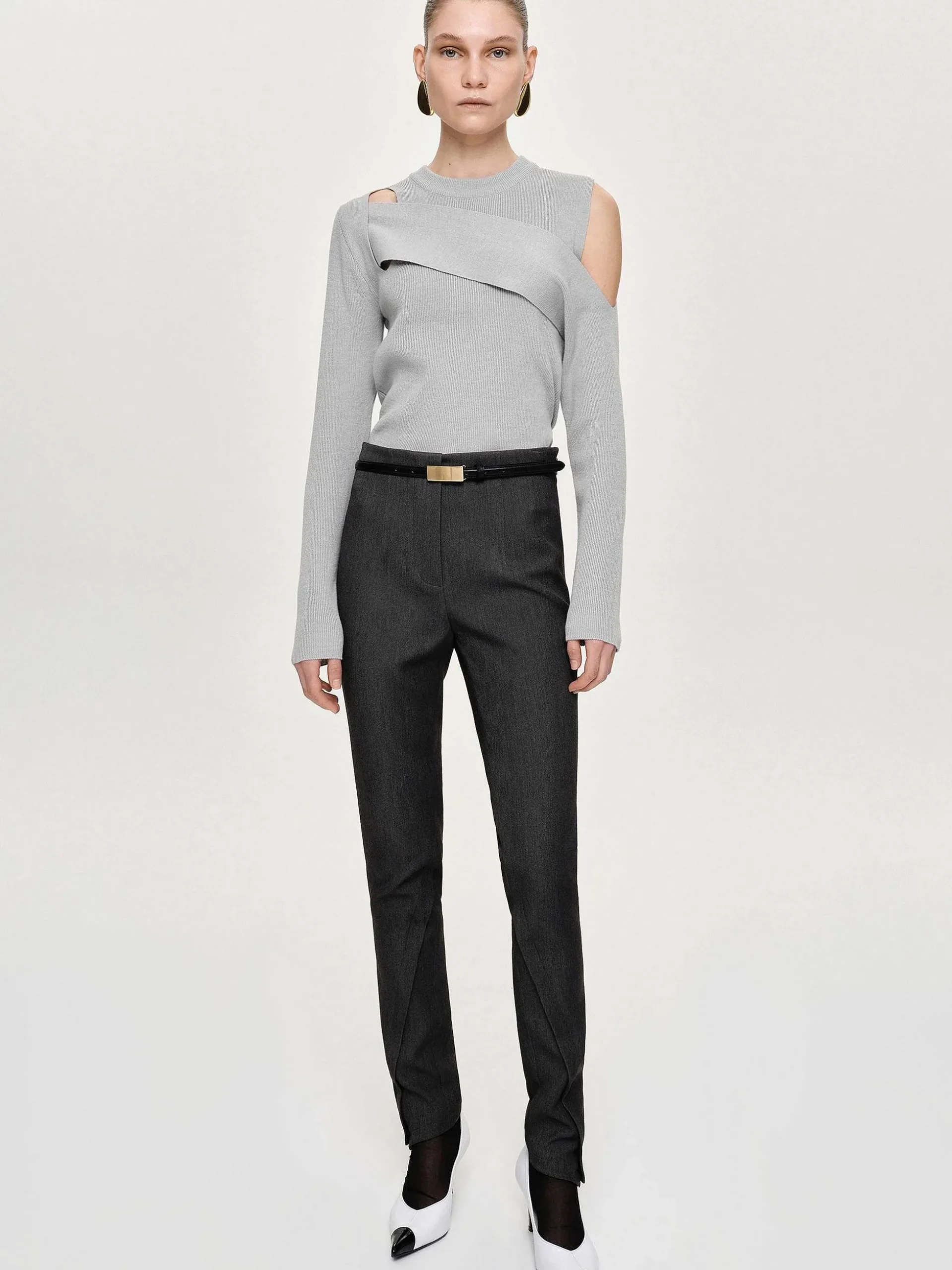 Women Source Unknown Bottoms-Tyia Bias-Cut Slim Trousers, Dark Charcoal