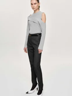 Women Source Unknown Bottoms-Tyia Bias-Cut Slim Trousers, Dark Charcoal