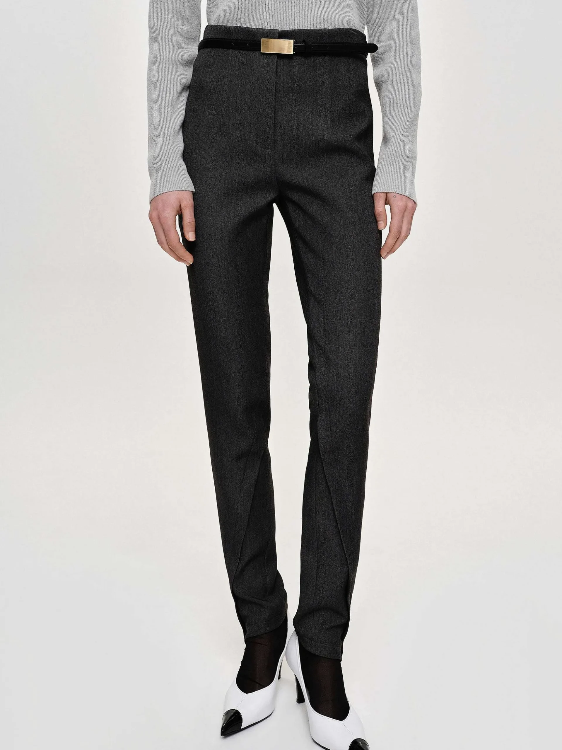 Women Source Unknown Bottoms-Tyia Bias-Cut Slim Trousers, Dark Charcoal