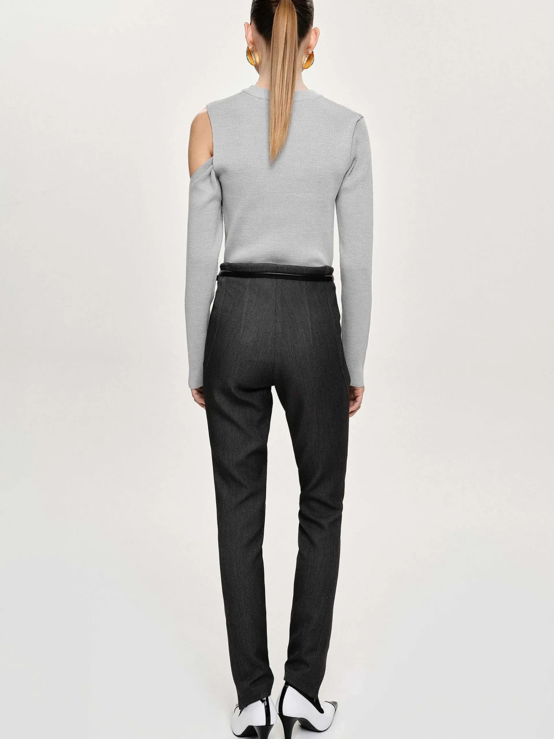 Women Source Unknown Bottoms-Tyia Bias-Cut Slim Trousers, Dark Charcoal