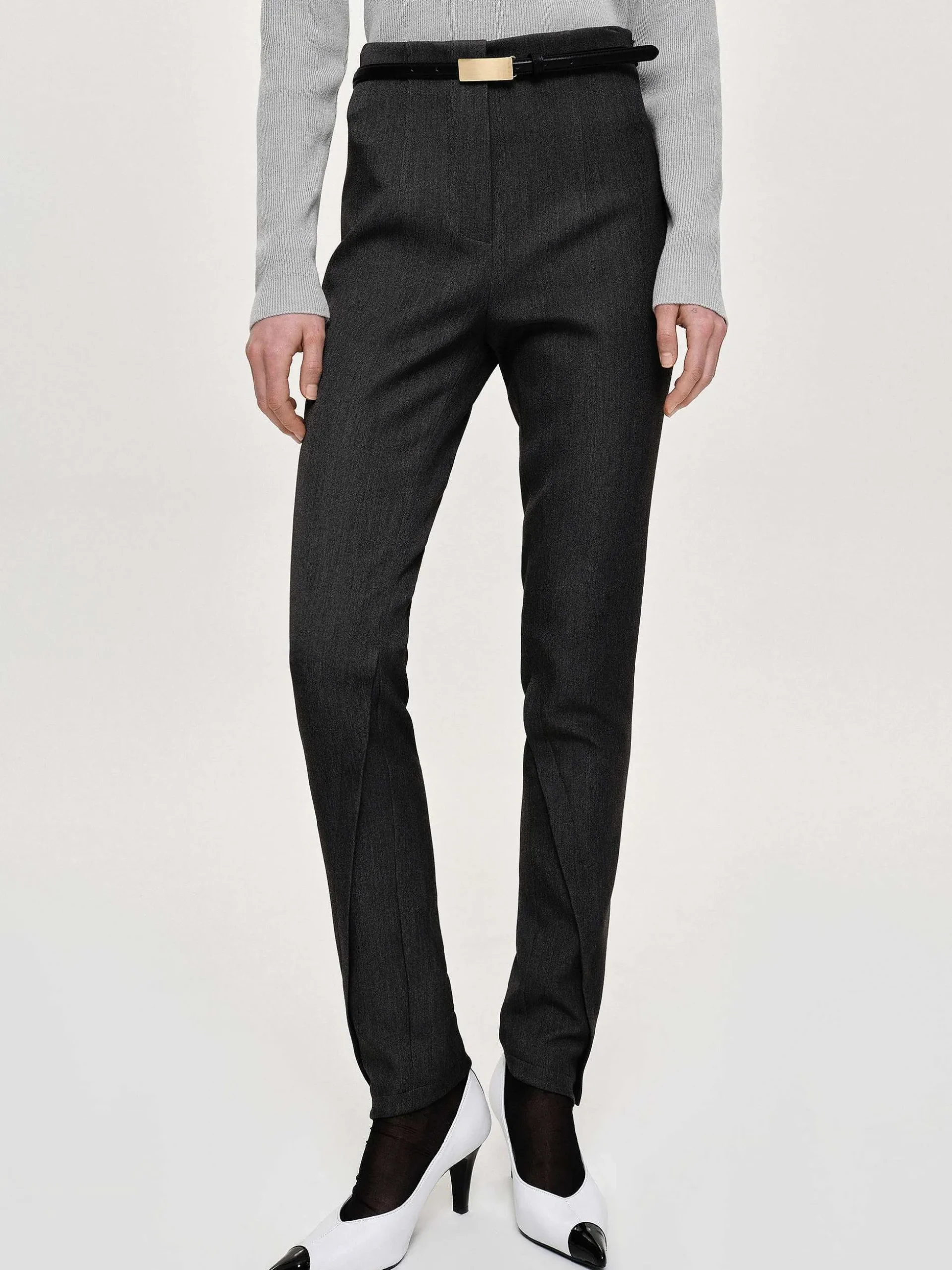Women Source Unknown Bottoms-Tyia Bias-Cut Slim Trousers, Dark Charcoal