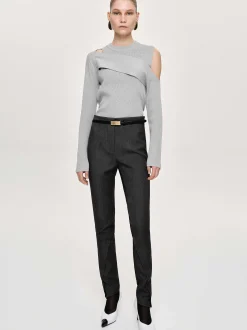 Women Source Unknown Clothing-Tyia Bias-Cut Slim Trousers, Dark Charcoal