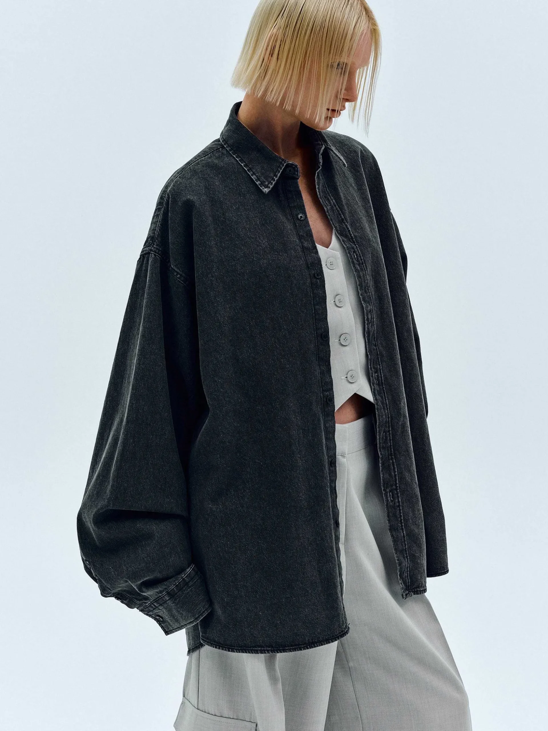 Women Source Unknown Accessories-Unisex Denim Shirt, Black Washed