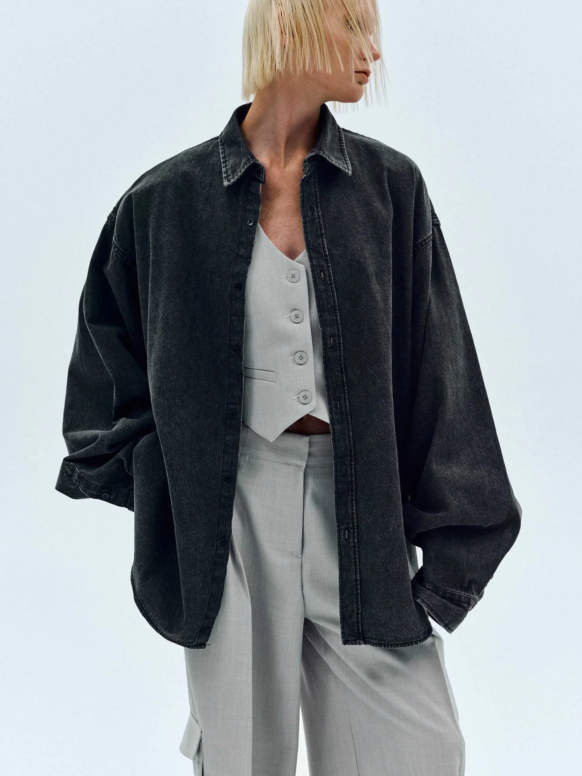 Women Source Unknown Accessories-Unisex Denim Shirt, Black Washed