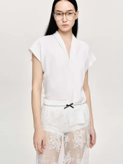 Women Source Unknown Tops-V-Neck Crepe Blouse, White