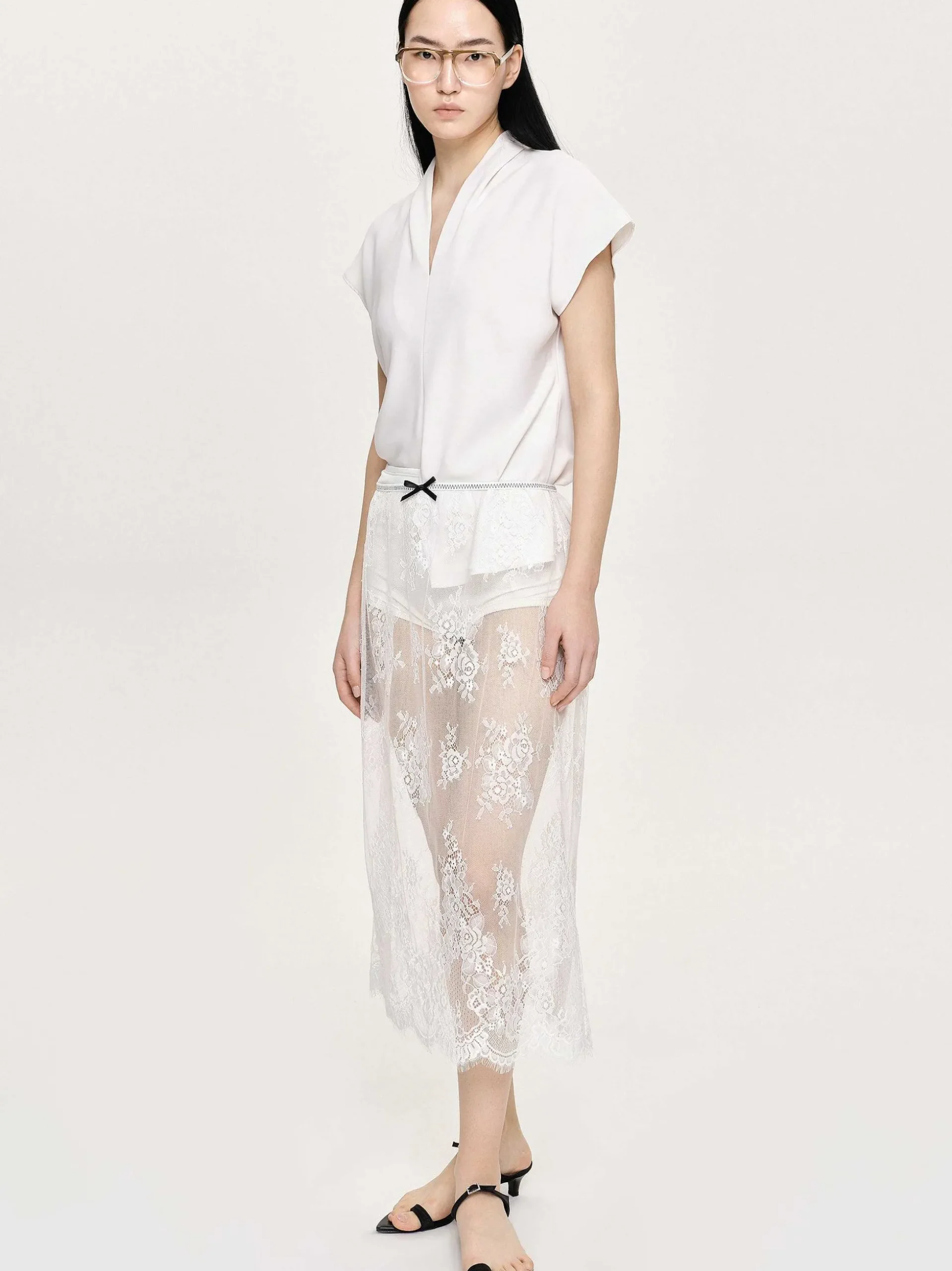 Women Source Unknown Tops-V-Neck Crepe Blouse, White