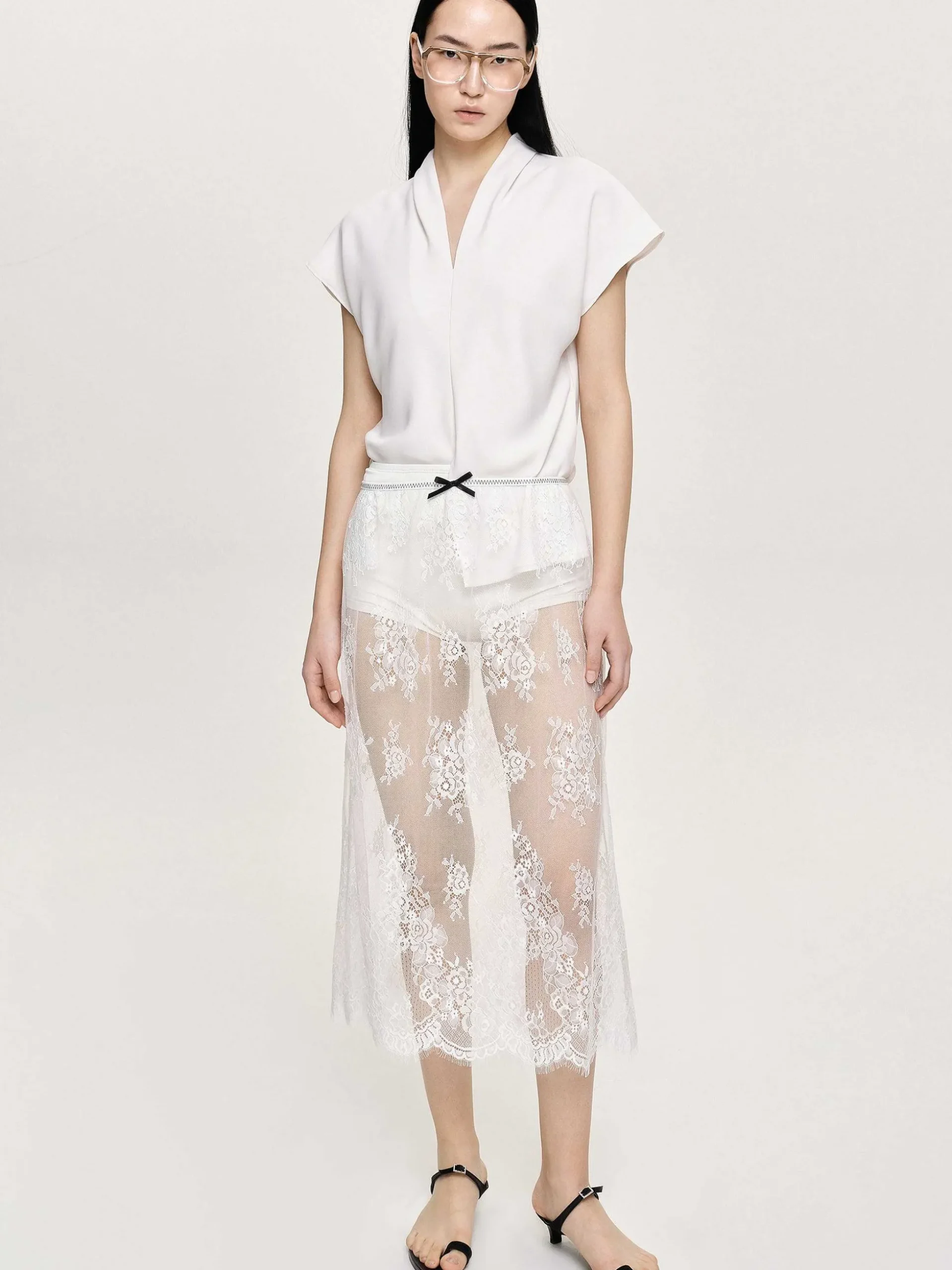 Women Source Unknown Tops-V-Neck Crepe Blouse, White