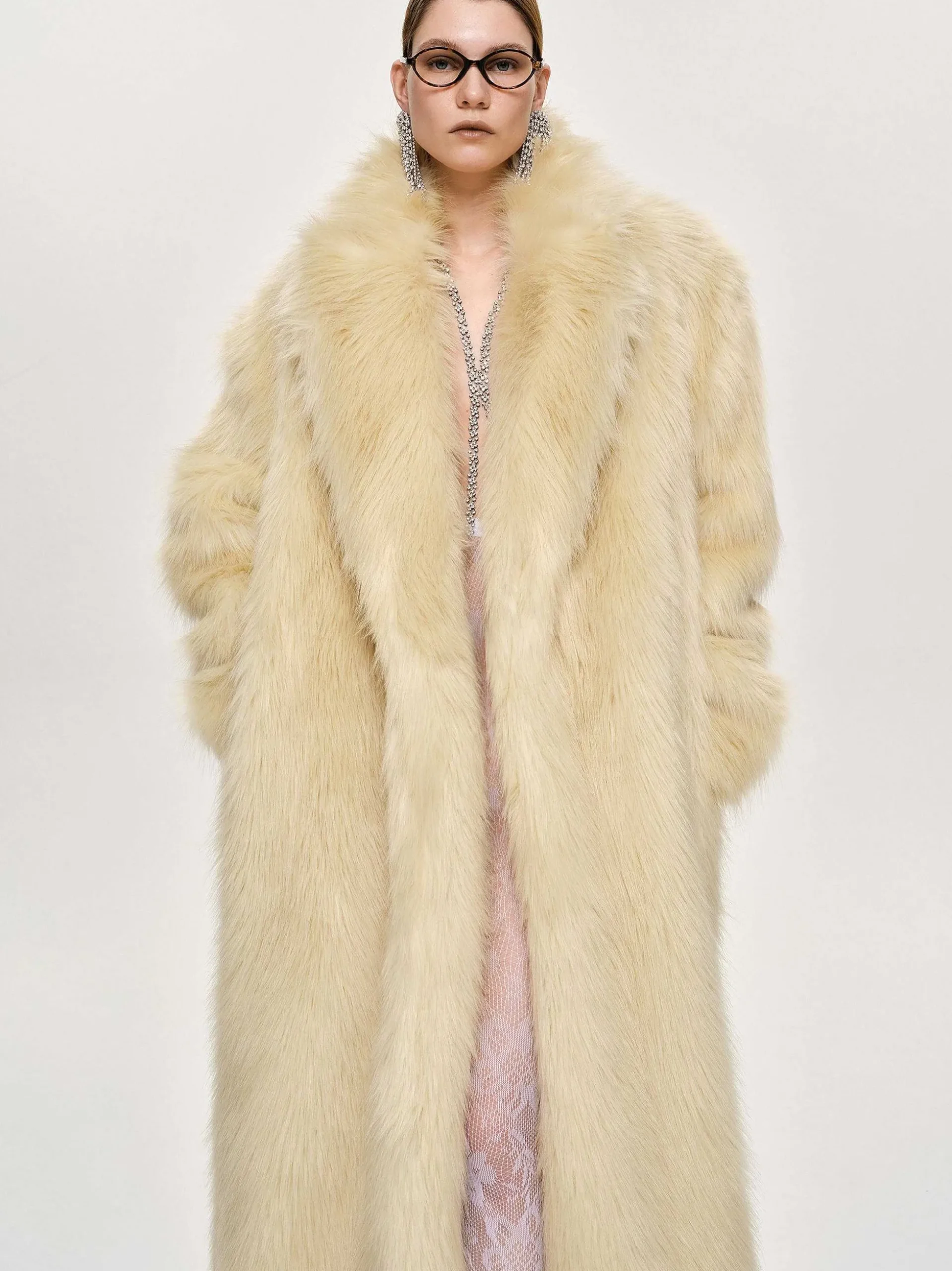 Women Source Unknown Outerwear-Wallis Fur Oversized Grandpa Coat, Tuscan Cream