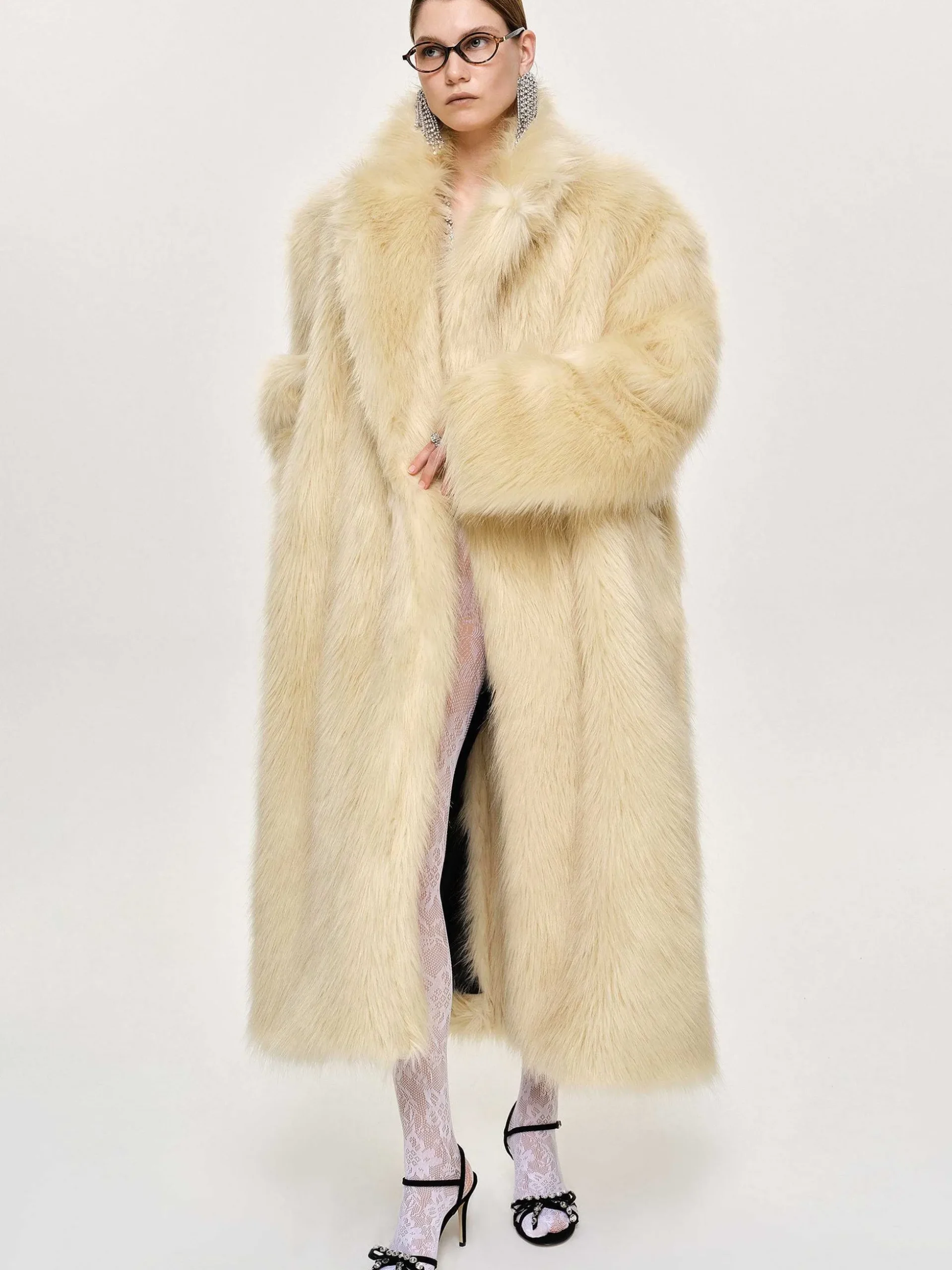 Women Source Unknown Outerwear-Wallis Fur Oversized Grandpa Coat, Tuscan Cream