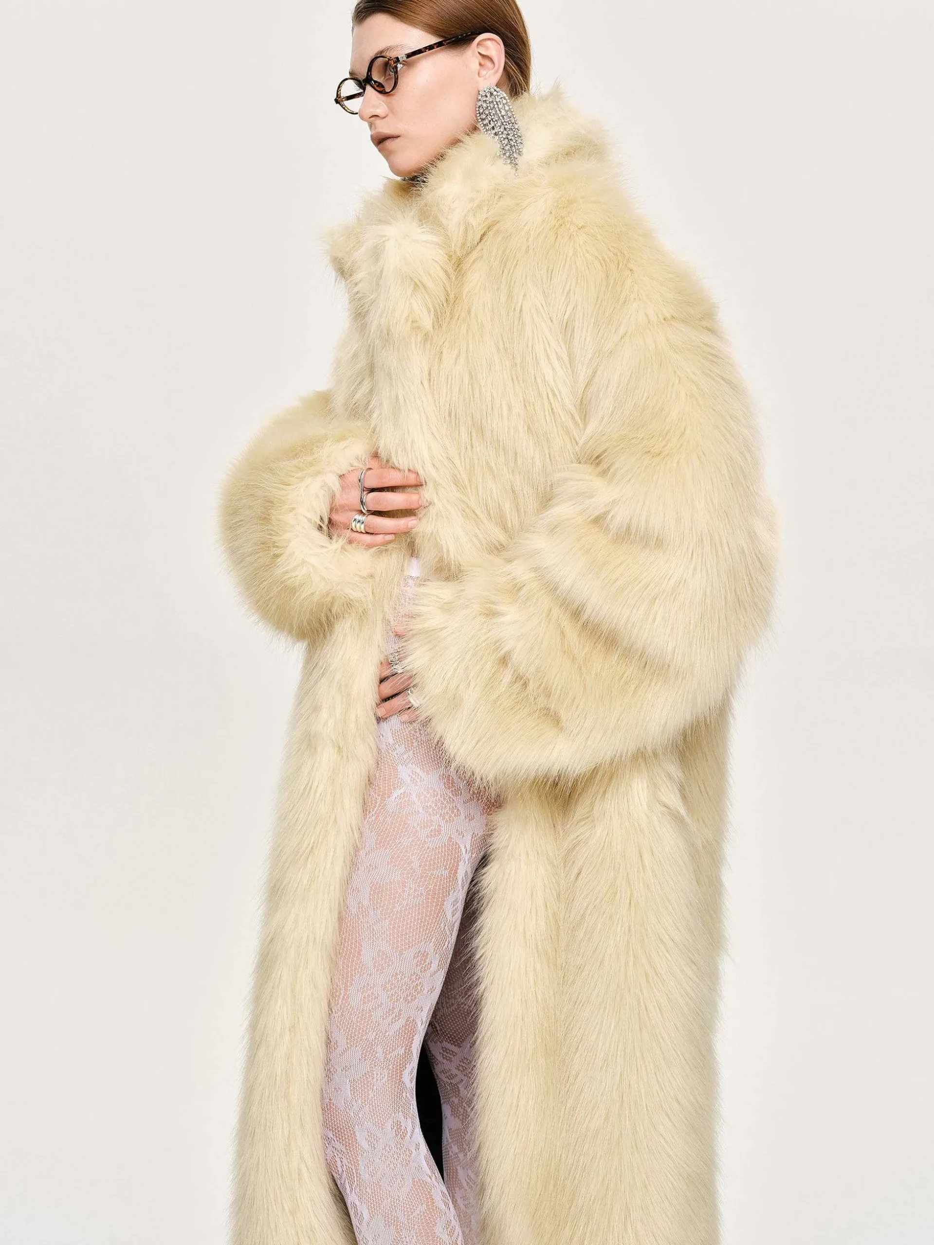 Women Source Unknown Outerwear-Wallis Fur Oversized Grandpa Coat, Tuscan Cream