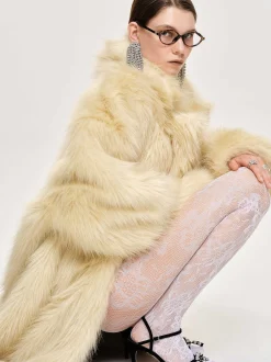 Women Source Unknown Outerwear-Wallis Fur Oversized Grandpa Coat, Tuscan Cream