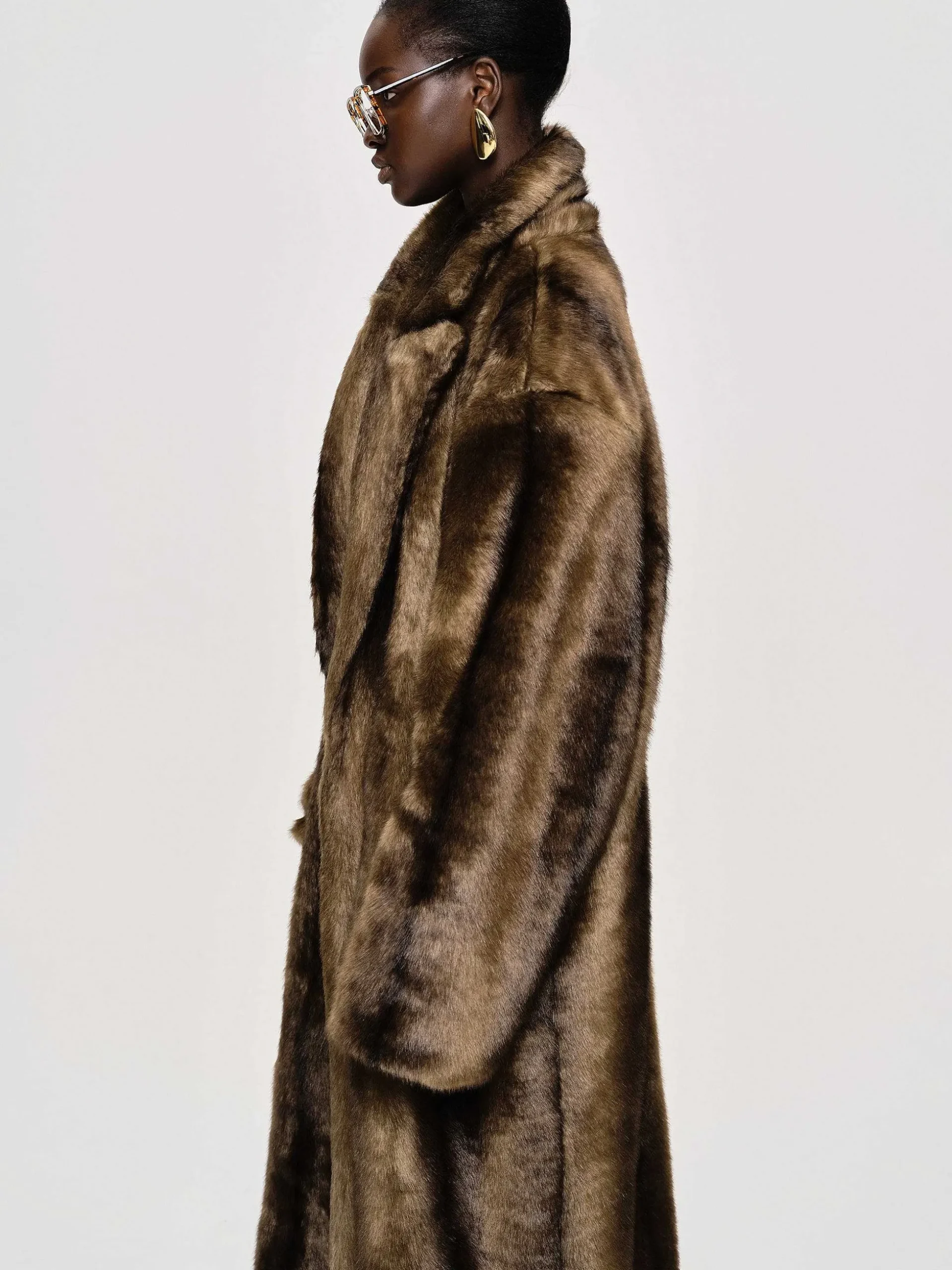 Women Source Unknown Outerwear-Wallis Fur Oversized Grandpa Coat, Espresso