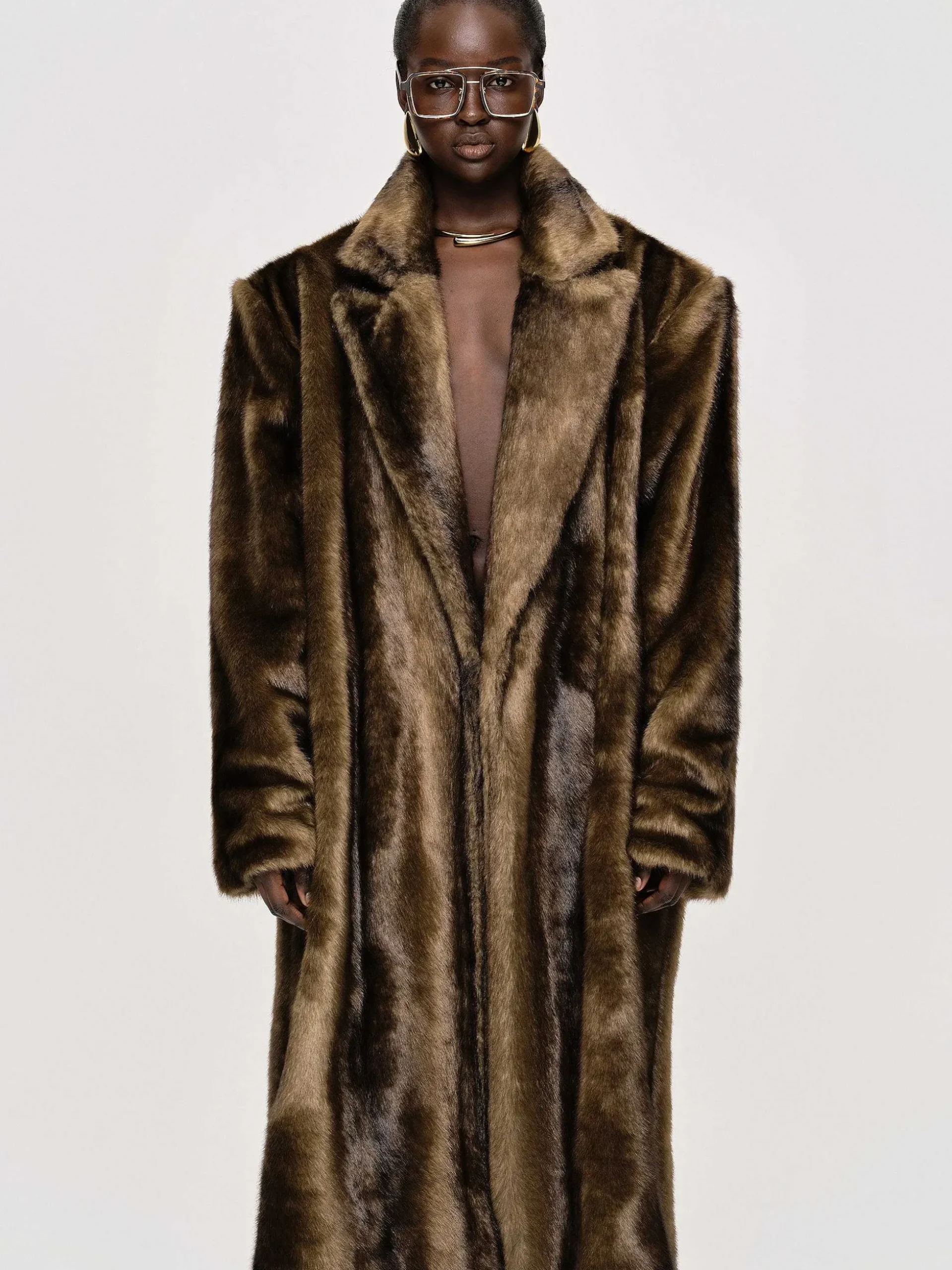 Women Source Unknown Outerwear-Wallis Fur Oversized Grandpa Coat, Espresso