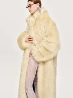 Women Source Unknown Clothing-Wallis Fur Oversized Grandpa Coat, Tuscan Cream