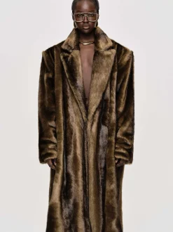 Women Source Unknown Clothing-Wallis Fur Oversized Grandpa Coat, Espresso