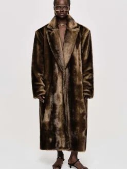 Women Source Unknown Clothing-Wallis Fur Oversized Grandpa Coat, Espresso