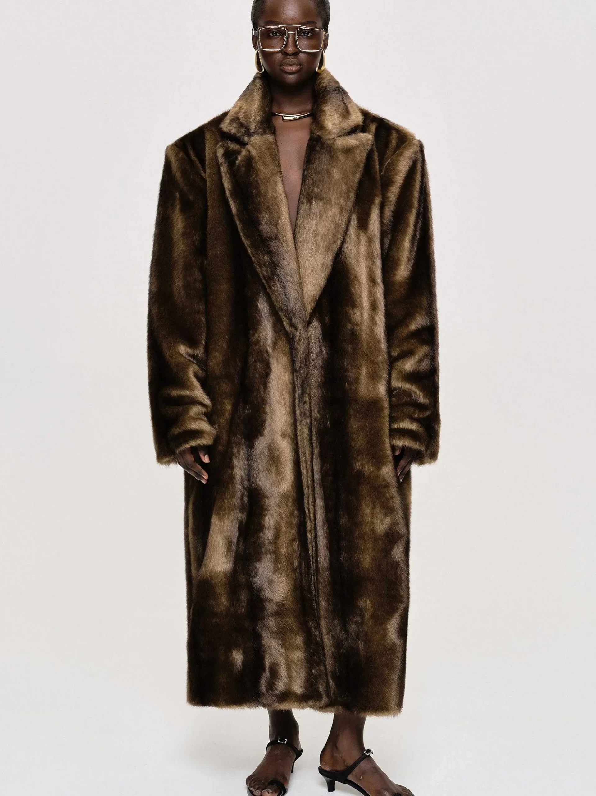 Women Source Unknown Clothing-Wallis Fur Oversized Grandpa Coat, Espresso