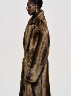 Women Source Unknown Clothing-Wallis Fur Oversized Grandpa Coat, Espresso