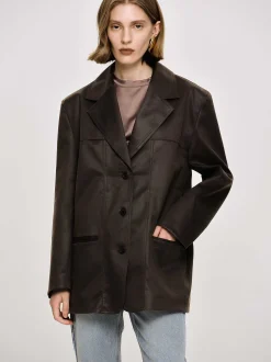 Women Source Unknown Outerwear-Washed Faux Leather Jacket, American Bronze