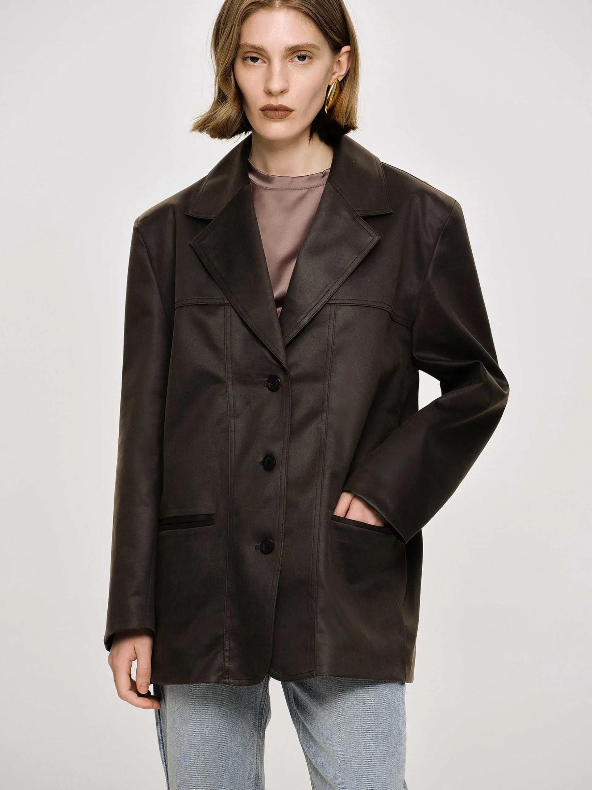 Women Source Unknown Clothing-Washed Faux Leather Jacket, American Bronze