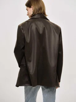 Women Source Unknown Clothing-Washed Faux Leather Jacket, American Bronze