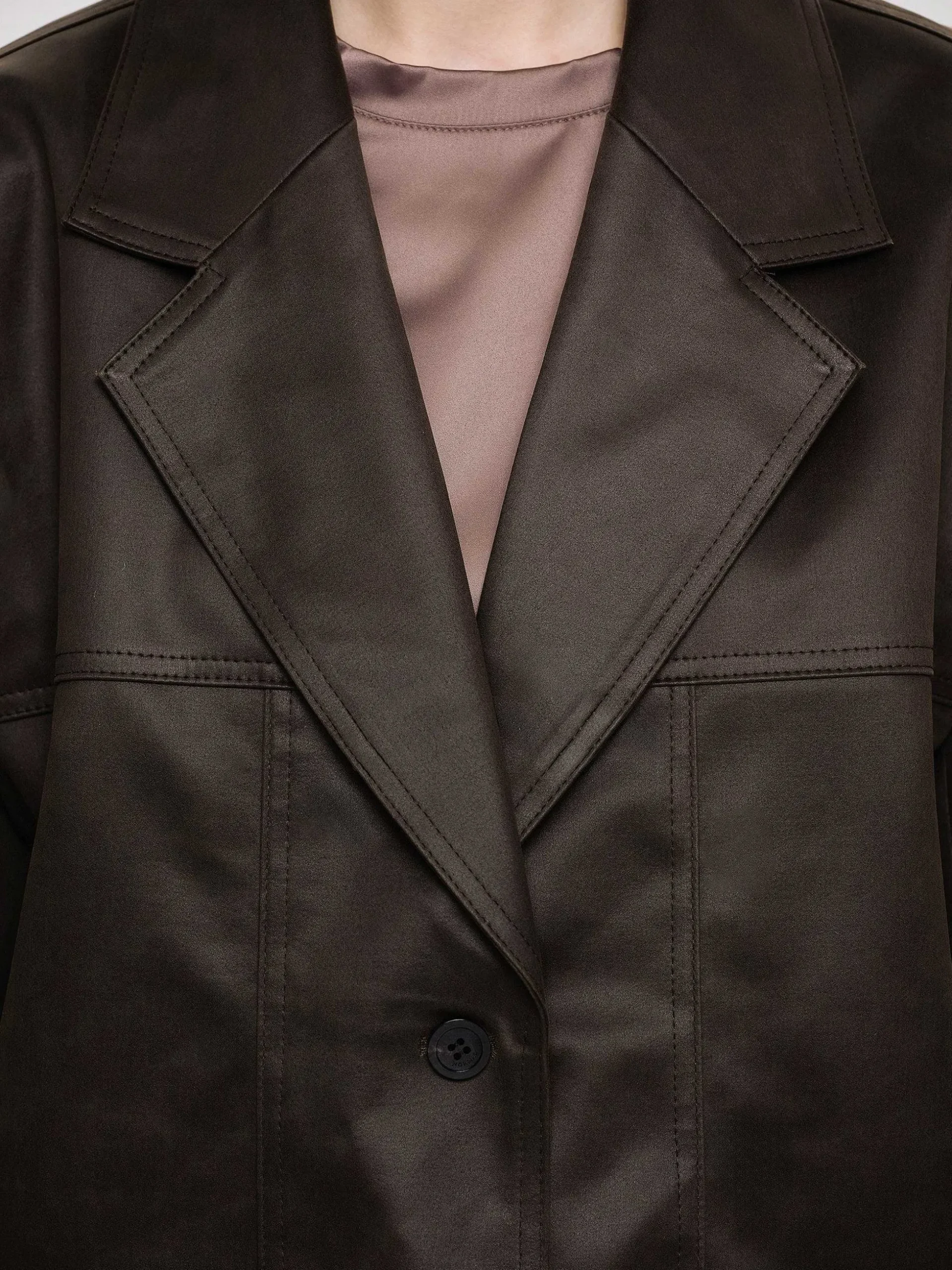 Women Source Unknown Clothing-Washed Faux Leather Jacket, American Bronze