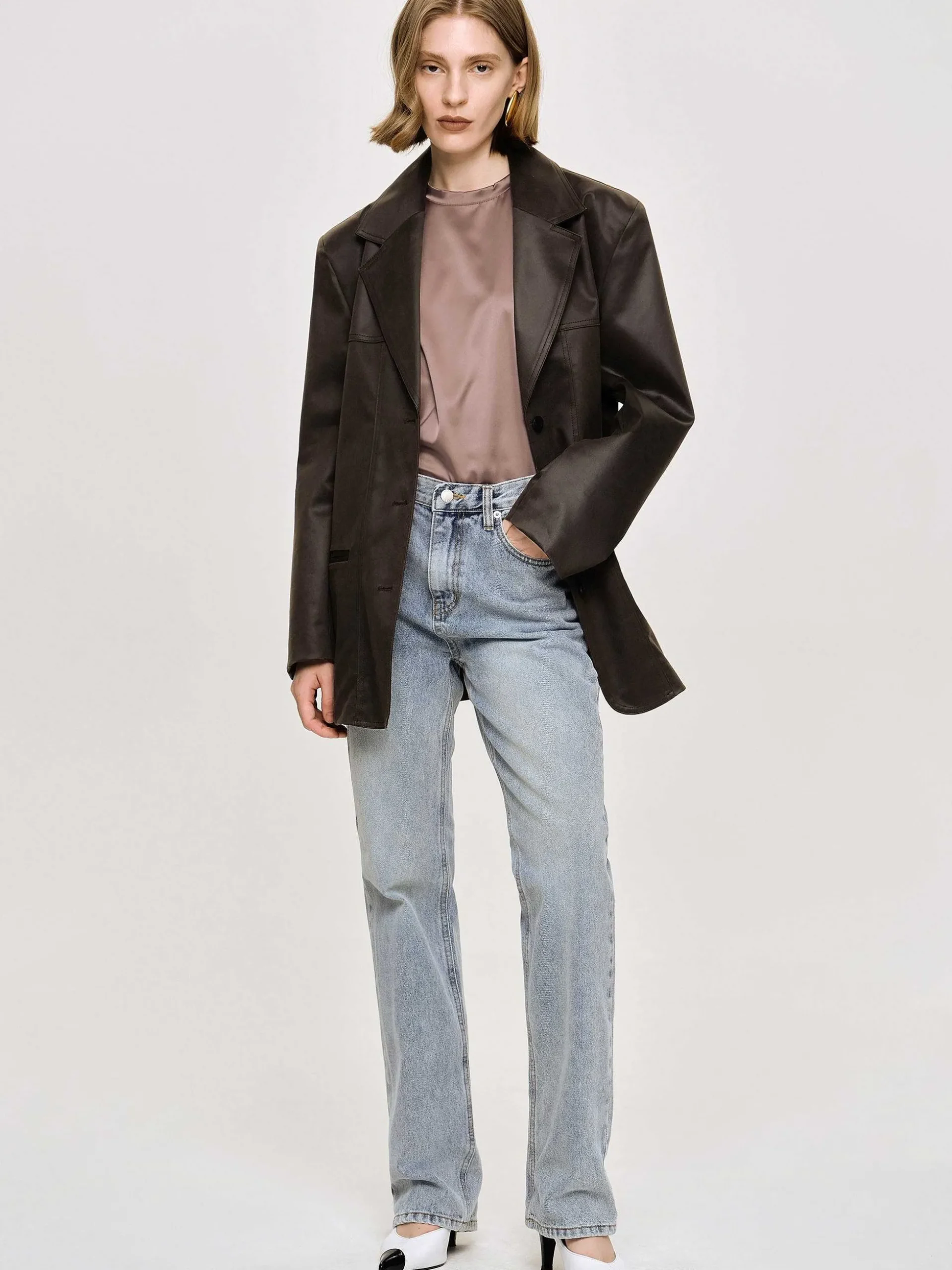 Women Source Unknown Clothing-Washed Faux Leather Jacket, American Bronze