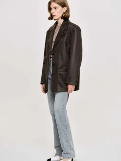 Women Source Unknown Clothing-Washed Faux Leather Jacket, American Bronze