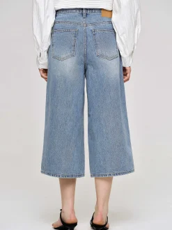 Women Source Unknown Denim-Wide Cropped Jeans, Medium Blue