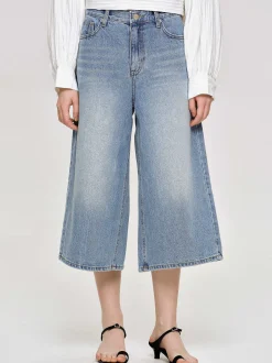 Women Source Unknown Denim-Wide Cropped Jeans, Medium Blue