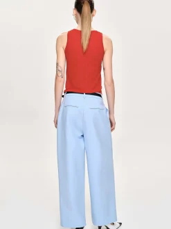 Women Source Unknown Clothing-Wide-Leg Pintuck Trousers, Ice Blue