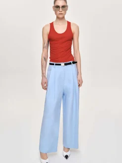 Women Source Unknown Clothing-Wide-Leg Pintuck Trousers, Ice Blue