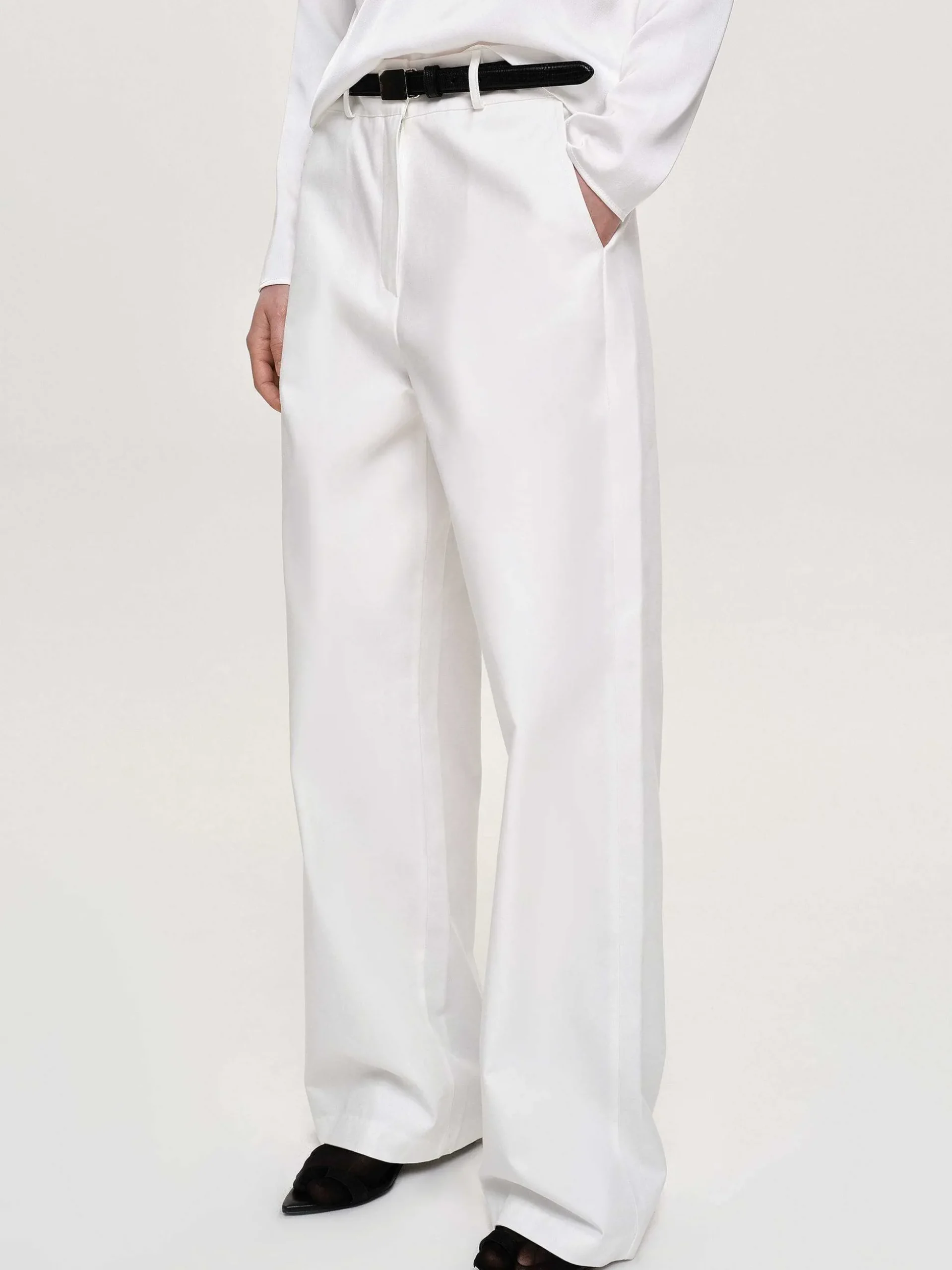 Women Source Unknown Bottoms-Wide-Leg Poplin Pants, White