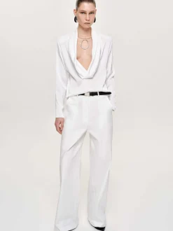 Women Source Unknown Clothing-Wide-Leg Poplin Pants, White