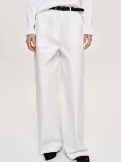 Women Source Unknown Clothing-Wide-Leg Poplin Pants, White