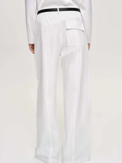 Women Source Unknown Clothing-Wide-Leg Poplin Pants, White